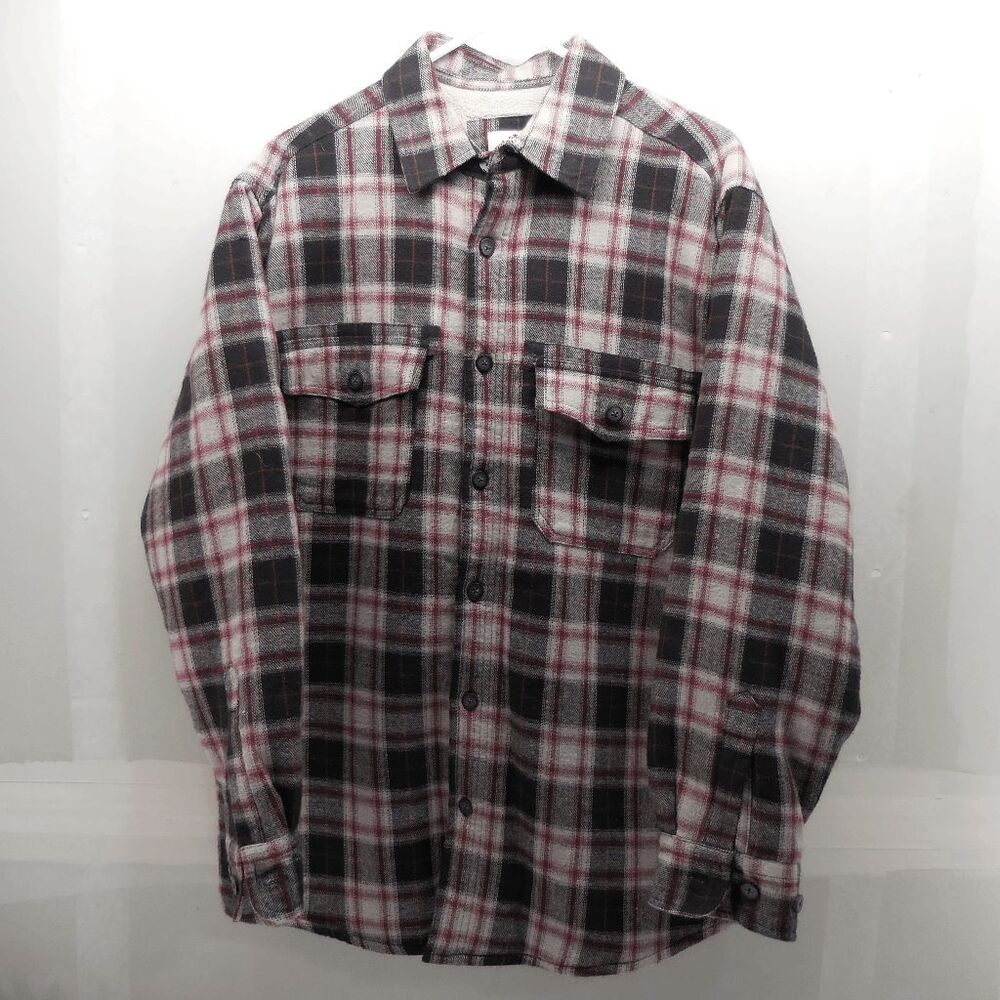 Levis Mens Sherpa Lined Flannel Shirt Jacket Red Plaid Size M Shacket Pockets